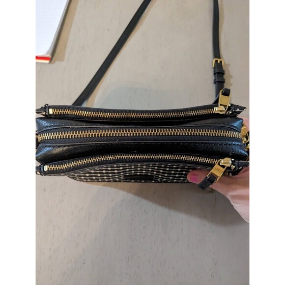 FOSSIL Campbell Crossbody Black Stripe Purse Adjustable Strap - Picture 5 of 12